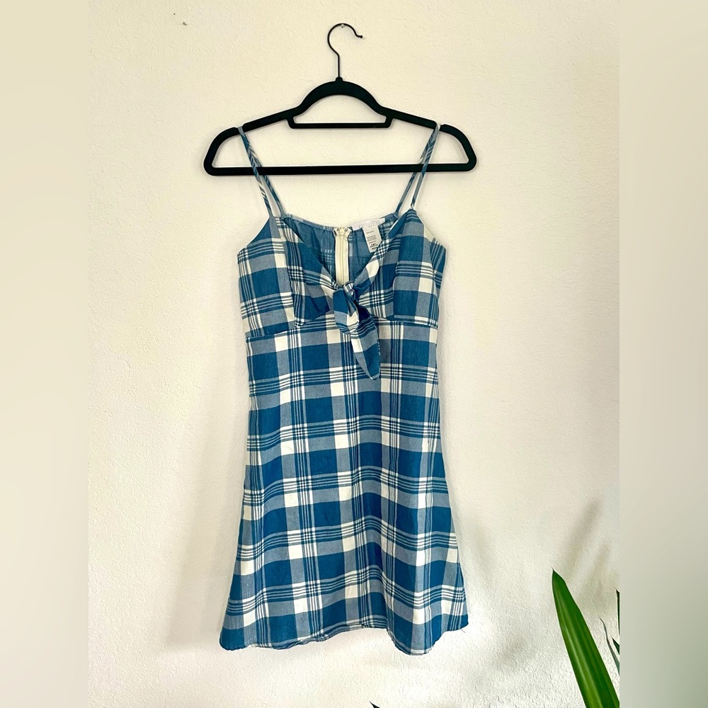 Blue & white plaid mini dress, size M.